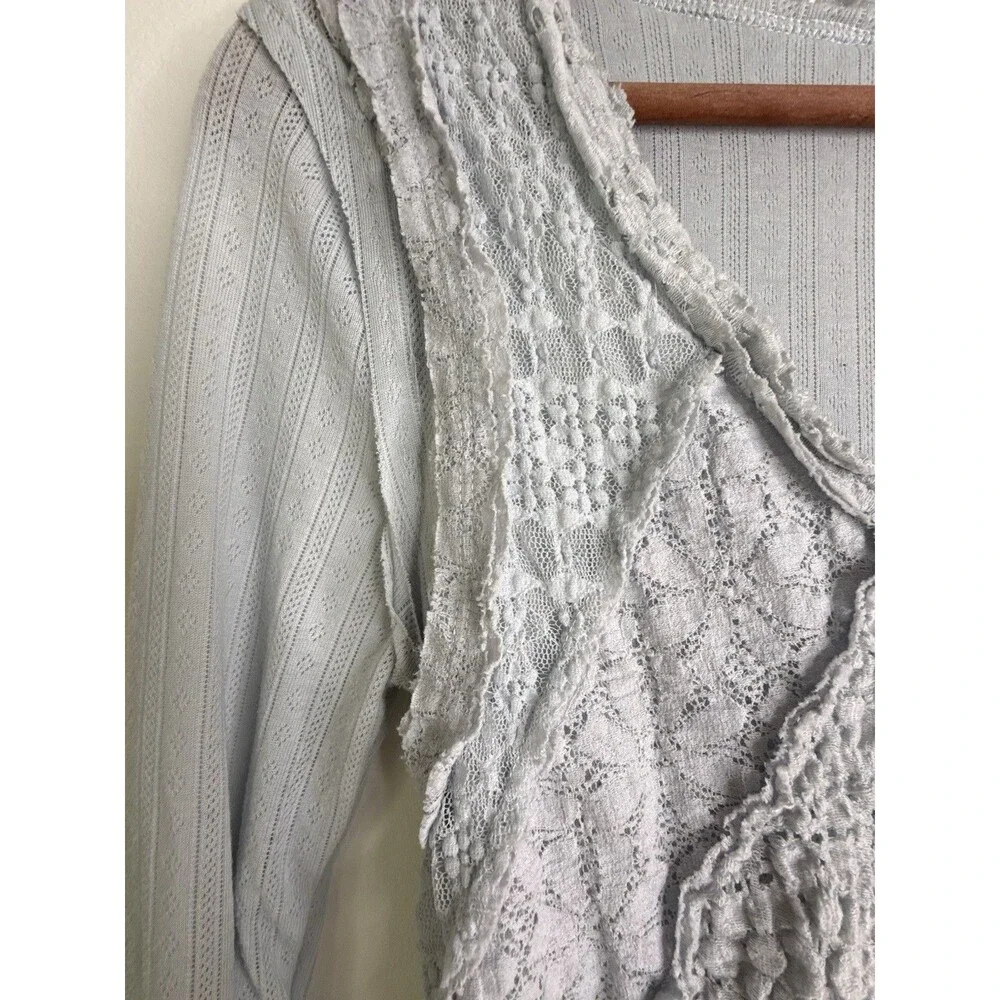 Free People Light Blue Lace Layered Long Sleeve Top Size M Boho